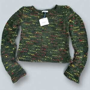 Zara Trafaluc Green Sweater Chenille With Red/Yellow Detail Small
